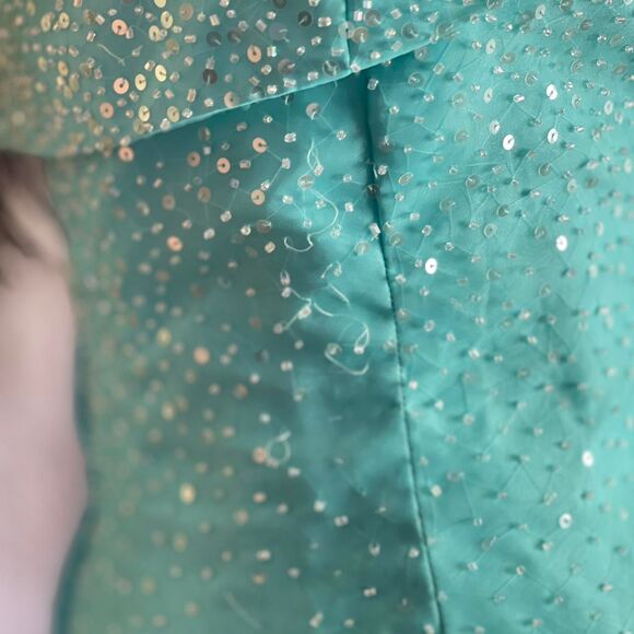 Vtg Y2K Mori Lee Beaded Corset Top Blue Strapless Sequin Prom Party Top Sz 7/8 - Picture 4 of 11